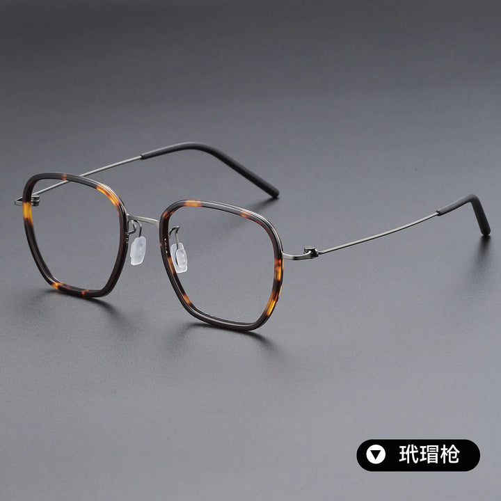 Bclear Unisex Full Rim Polygon Oval Acetate Titanium Eyeglasses 639852