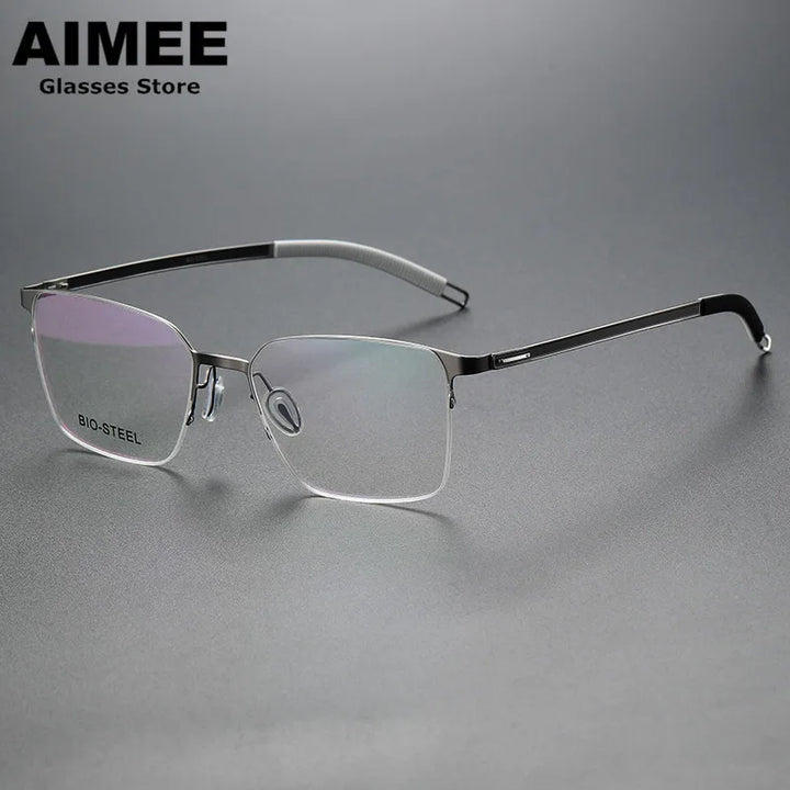 Aimee Unisex Semi Rim Square Screwless Titanium Eyeglasses 25519 Semi Rim Aimee Gun-Black  