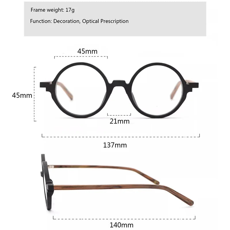 Hdcrafter Women's Full Rim Round Wood Titanium Alloy Eyeglasses 88341