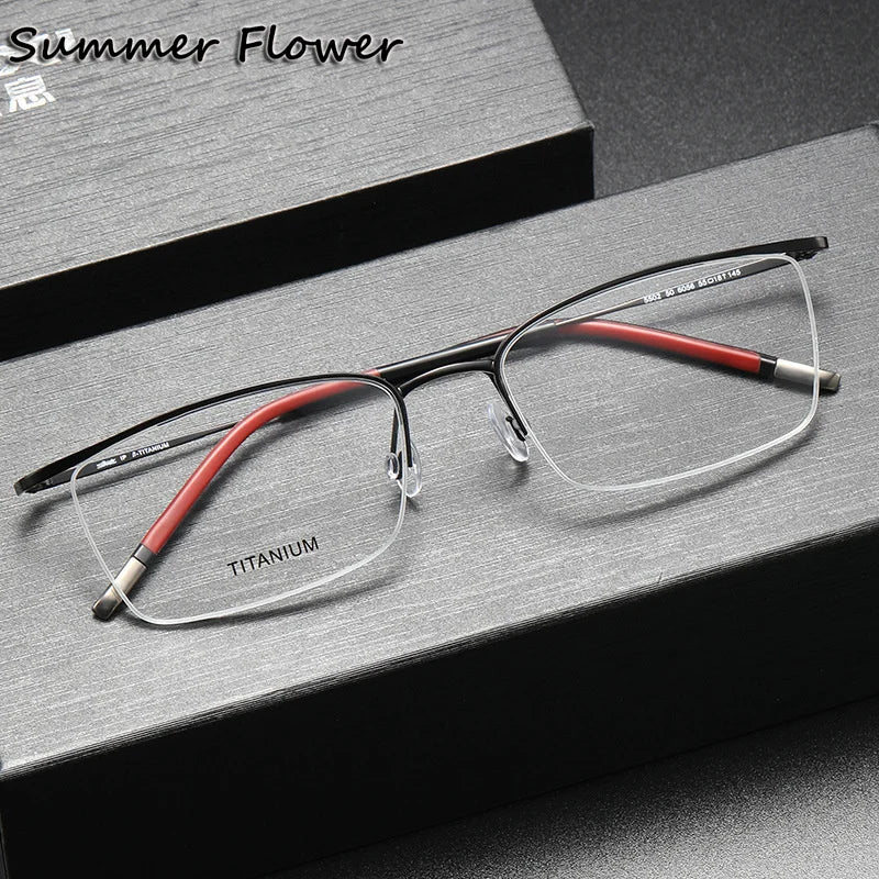 Summer Flower Unisex Semi Rim Square Titanium Eyeglasses 55027