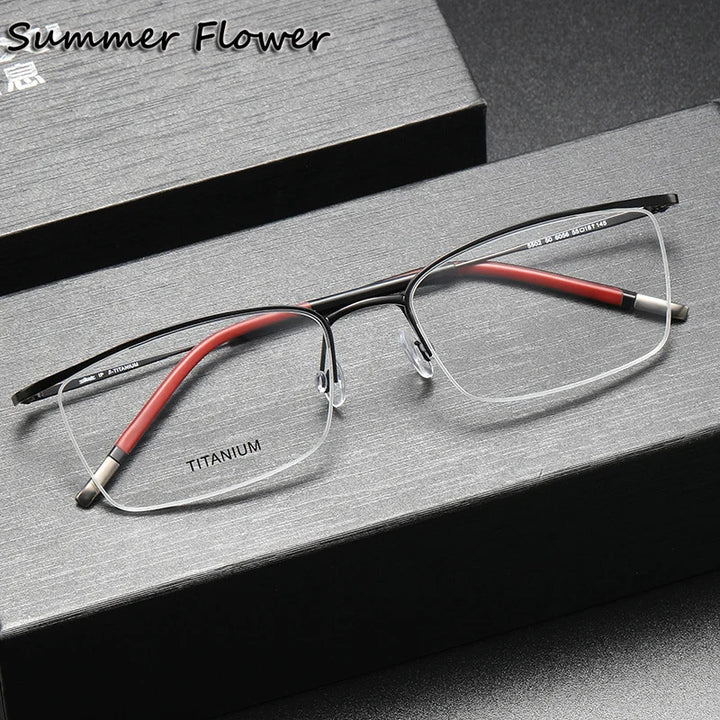 Summer Flower Unisex Semi Rim Square Titanium Eyeglasses 55027