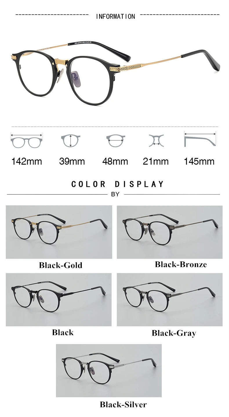 Black Mask Unisex Full Rim Oval Round Titanium Acetate Eyeglasses 92078 Full Rim Black Mask