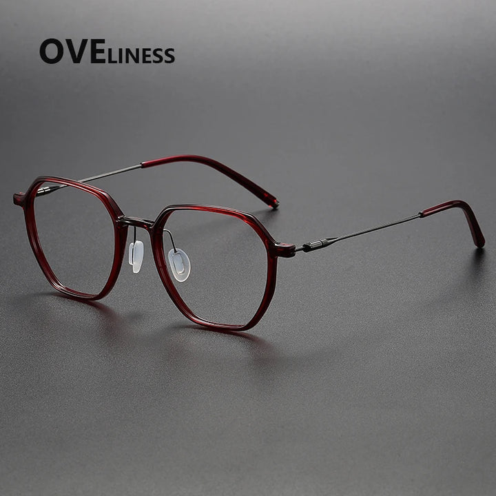 Oveliness Women's Full Rim Polygon Acetate Titanium Eyeglasses 88656