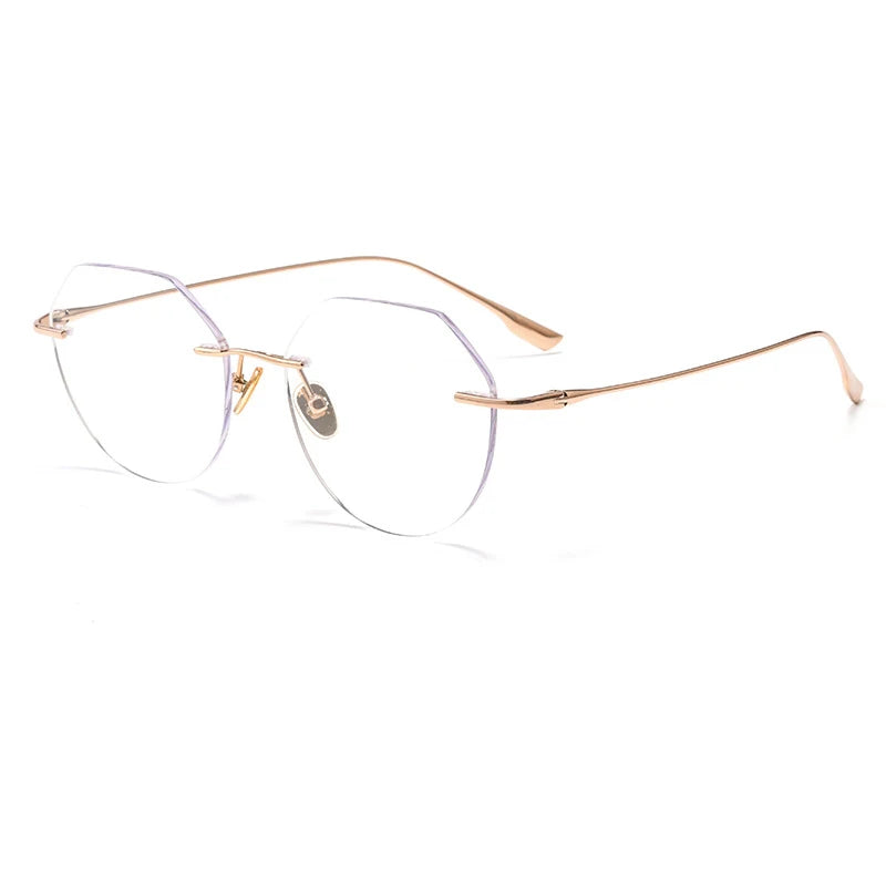 Handoer Women's Rimless Flat Top Round Titanium Eyeglasses 73536