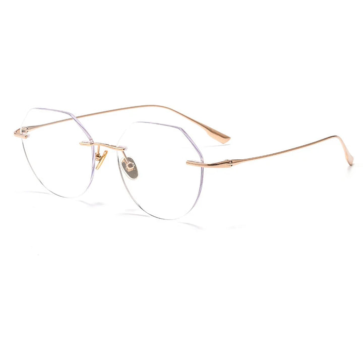 Handoer Women's Rimless Flat Top Round Titanium Eyeglasses 73536