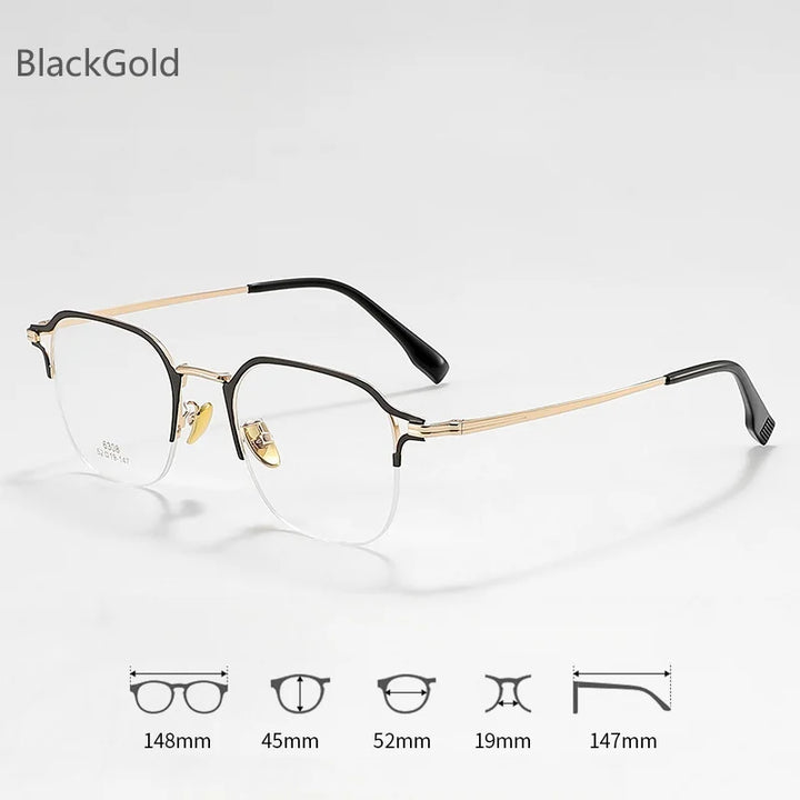 KatKani Men's Semi Rim Square Alloy Eyeglasses 6308 Semi Rim KatKani Eyeglasses Black gold  