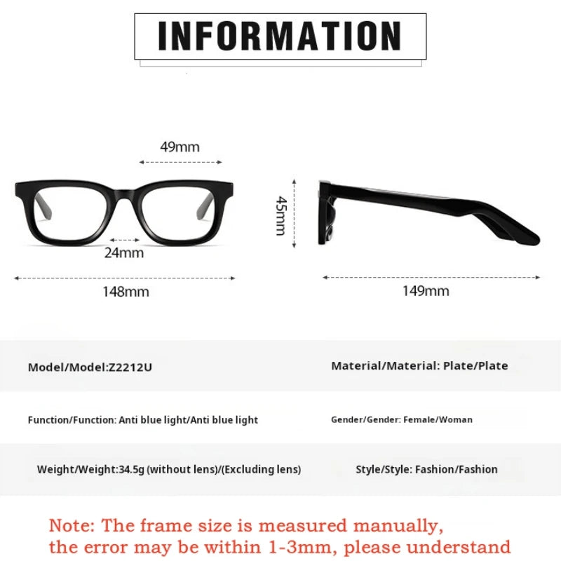 Yimaruili Unisex Full Rim Square Thick Acetate Alloy Eyeglasses 422127