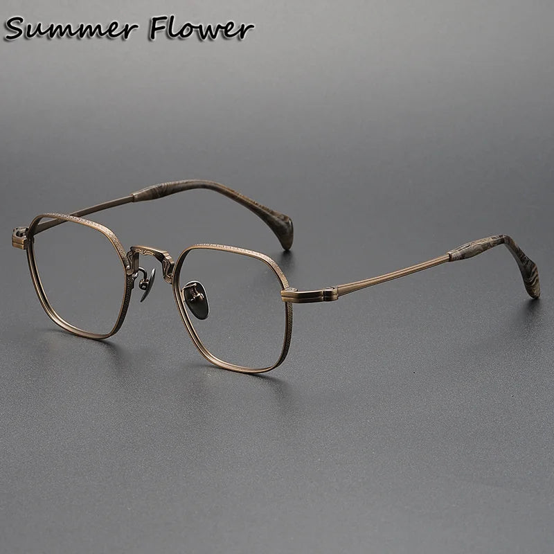 Summer Flower Unisex Full Rim Big Polygon Titanium Eyeglasses 680866