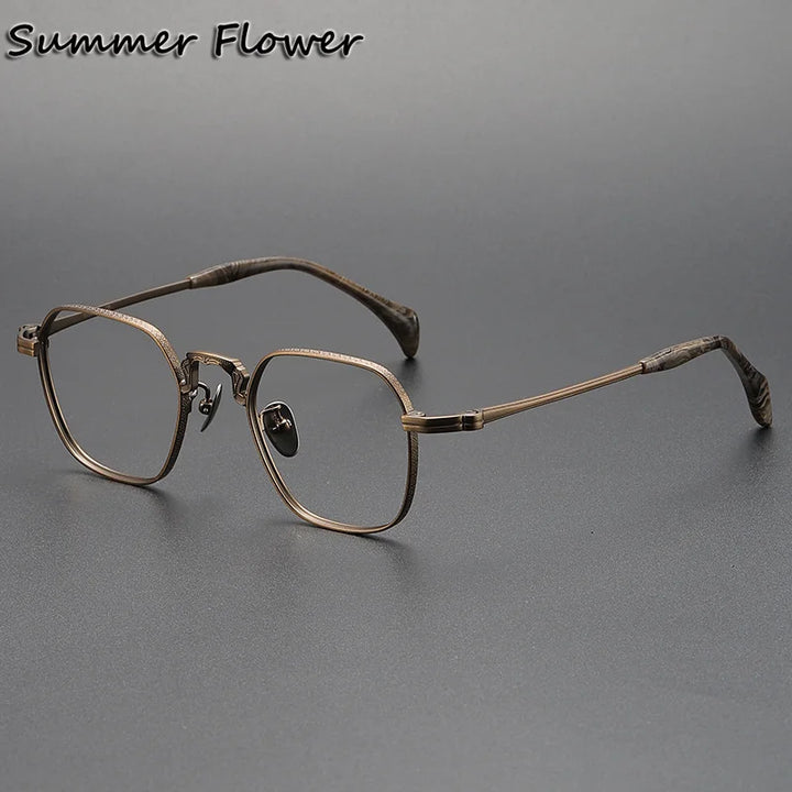 Summer Flower Unisex Full Rim Big Polygon Titanium Eyeglasses 680866