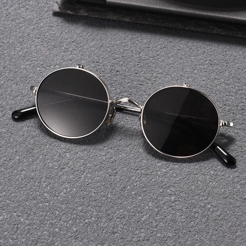 Black Mask Unisex Semi Rim Round Titanium Flip Up Polarized Sunglasses Eyeglasses K54 Sunglasses Black Mask Silver  