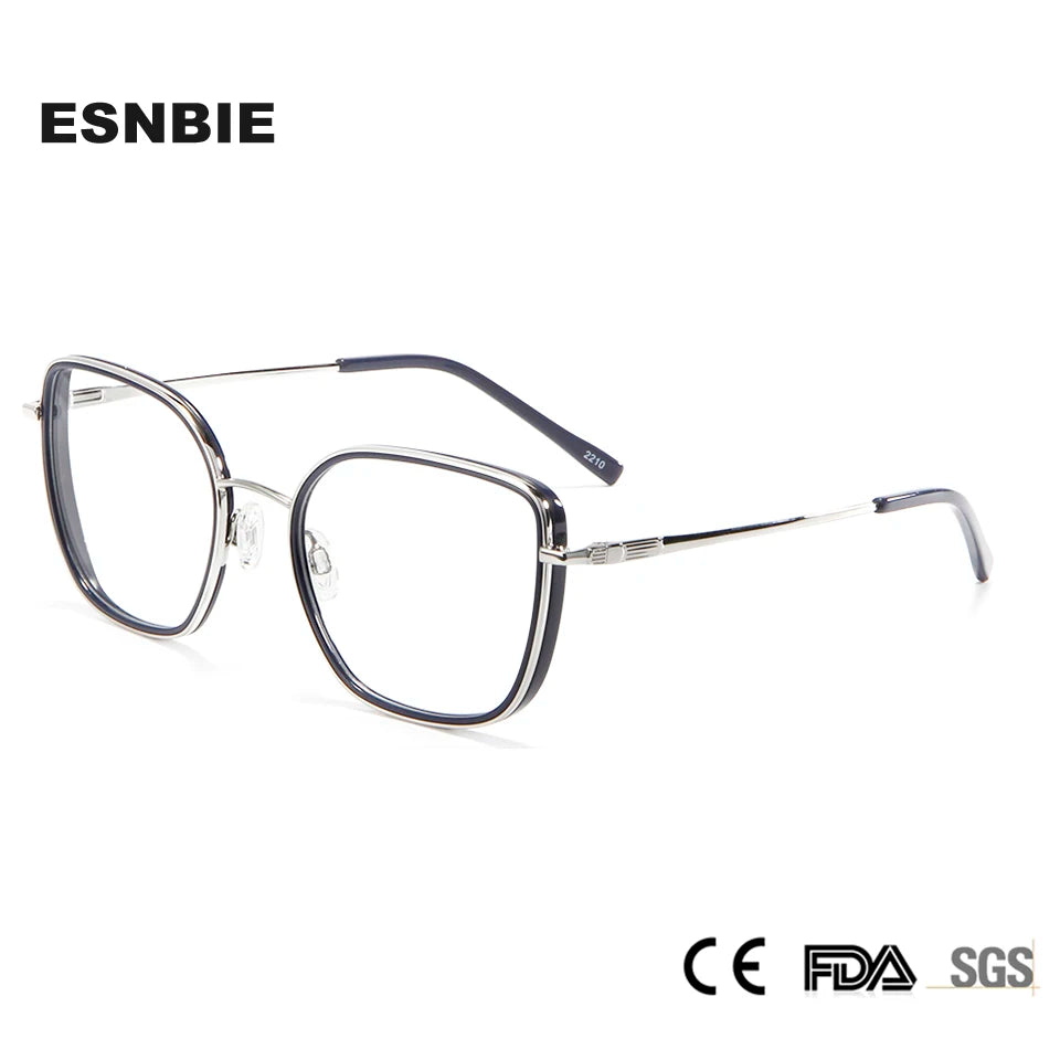 Esnbie Unisex Full Rim Square Cat Eye Titanium Eyeglasses 22029 Full Rim Esnbie   