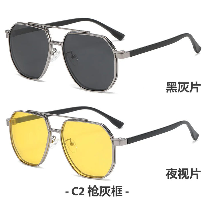 Zirosat Men's Full Rim Square Double Bridge Titanium Eyeglasses Clip On Sunglasses 8602