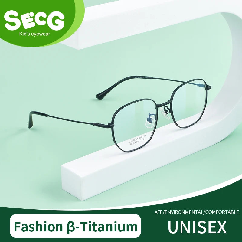 Secg Unisex Youth's Full Rim Round Titanium Eyeglasses 0246 Full Rim Secg   