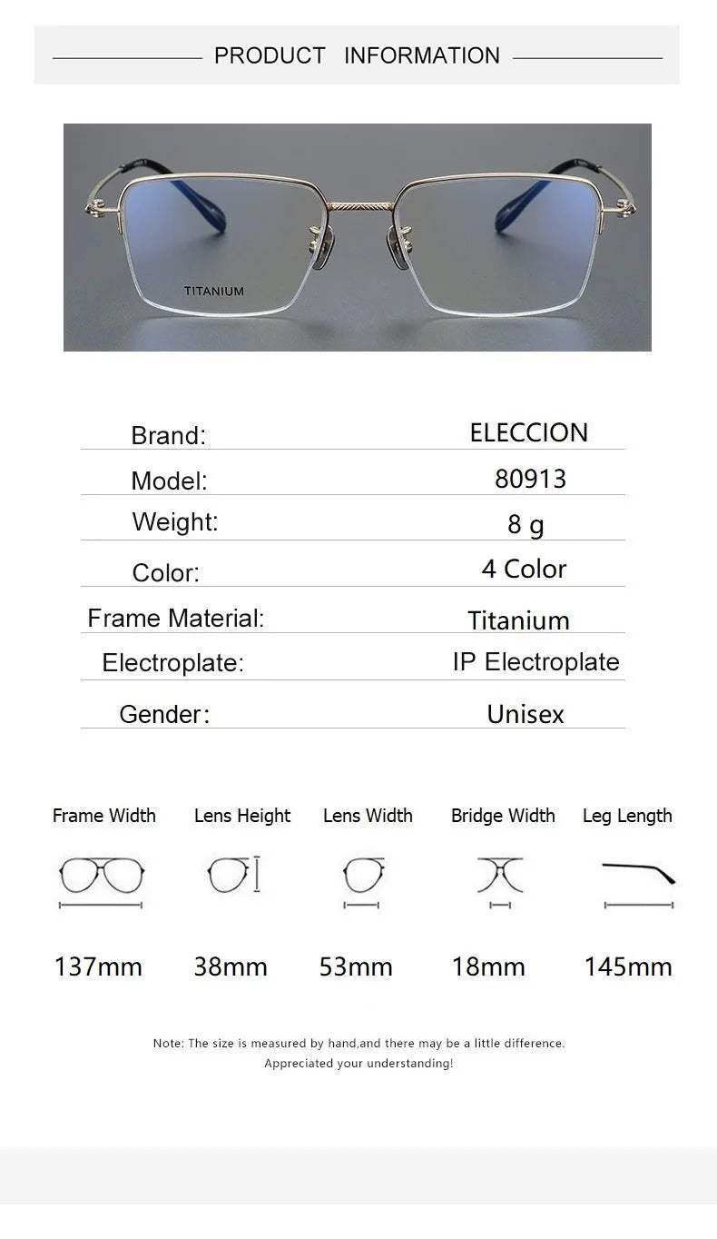 Eleccion Women's Semi Rim Square Polygon Titanium Eyeglasses 80913