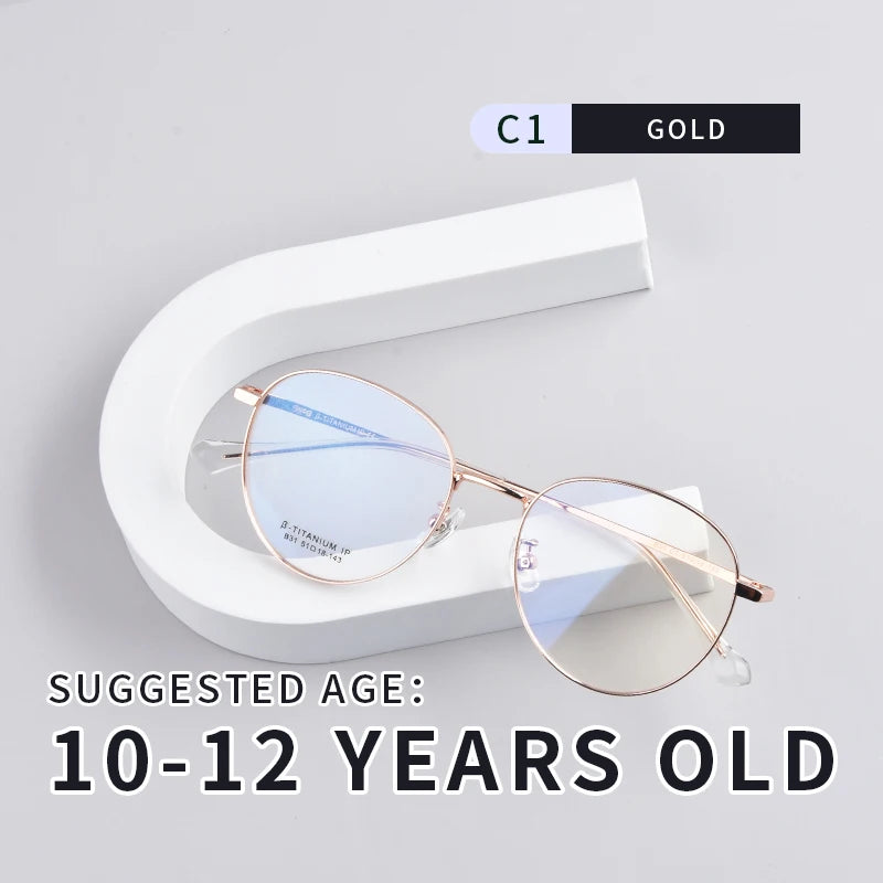 Secg Unisex Youth's Full Rim Oval Polygon Titanium Eyeglasses 0231 Full Rim Secg C1 GOLD  