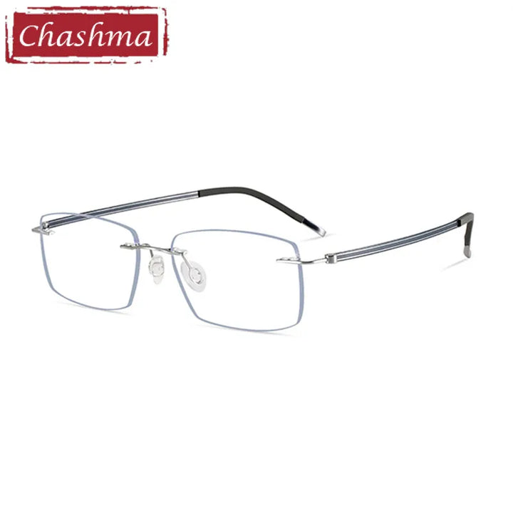 Chashma Men's Rimless Square Titanium Eyeglasses 7263 Rimless Chashma Silver Blue  