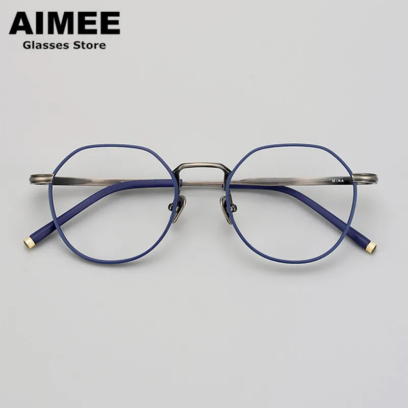 Aimee Unisex Full Rim Flat Top Round Titanium Eyeglasses 50140