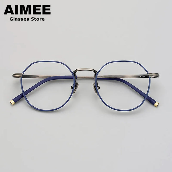 Aimee Unisex Full Rim Flat Top Round Titanium Eyeglasses 50140