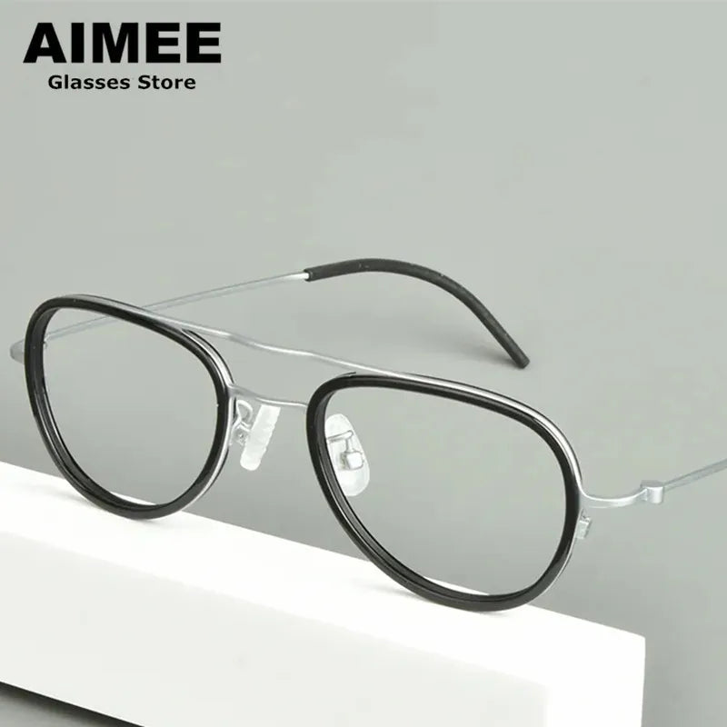 Aimee Unisex Full Rim Oval Double Bridge Titanium Acetate Eyeglasses 14508