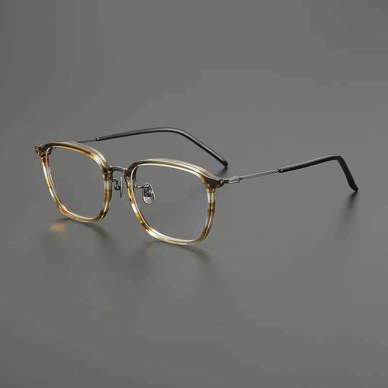 Gatenac Men's Full Rim Square Acetate Titanium Eyeglasses Gxyj1581