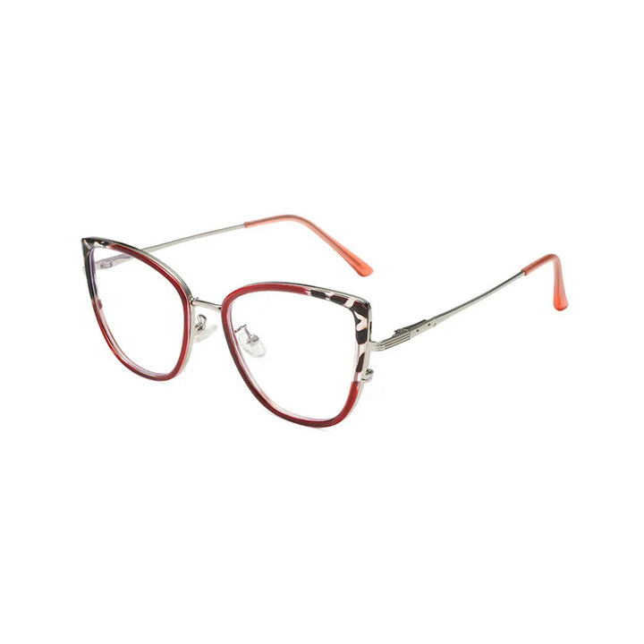 Yimaruili Women's Full Rim Square Cat Eye Tr 90 Alloy Eyeglasses Y3024 Full Rim Yimaruili Eyeglasses Red Bean  