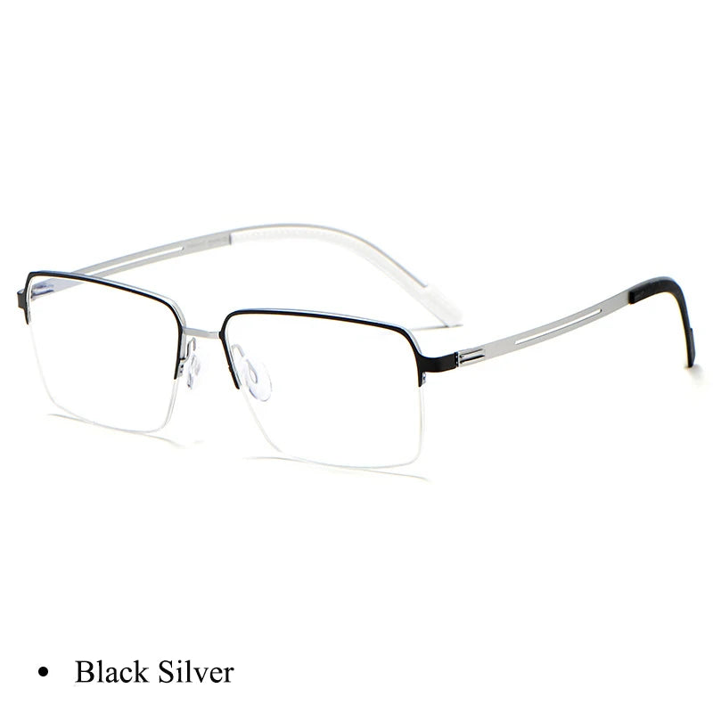 Bclear Unisex Semi Rim Polygon Titanium Eyeglasses B125 Semi Rim Bclear Black Silver  