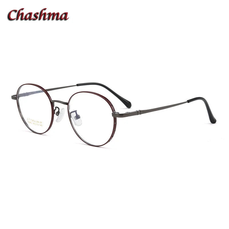 Chashma Ochki Unisex Full Rim Small Round Titanium Eyeglasses 95962 Full Rim Chashma Ochki Red Gun Gray  