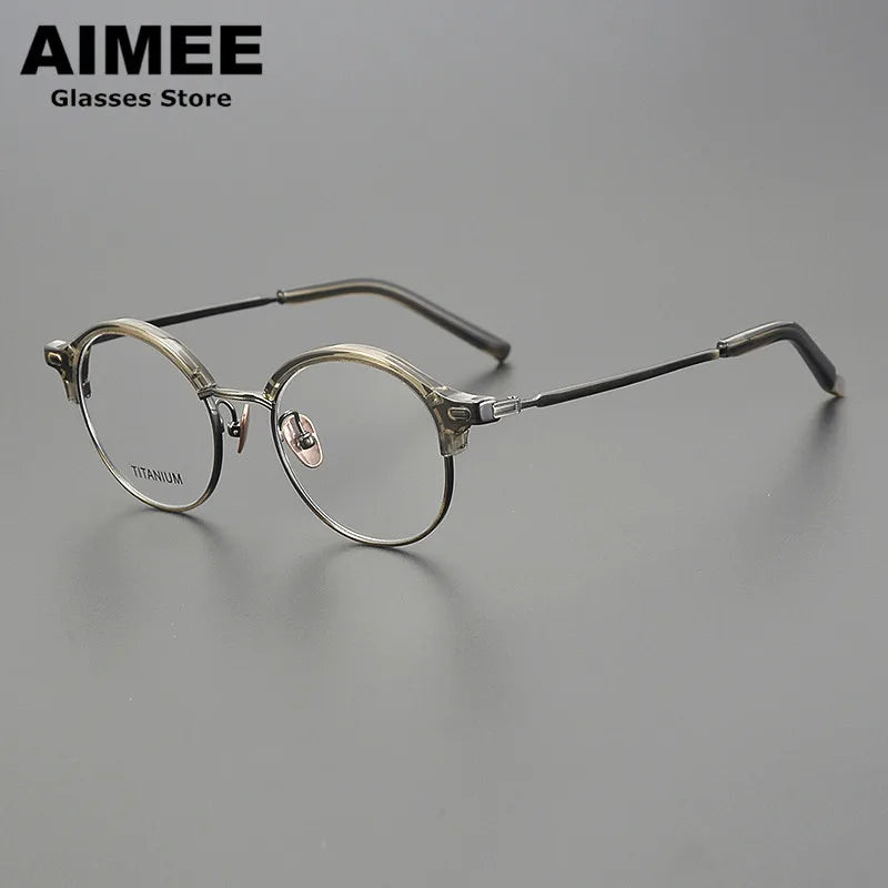 Aimee Unisex Full Rim Round Titanium Acetate Eyeglasses 6120 Full Rim Aimee Green  