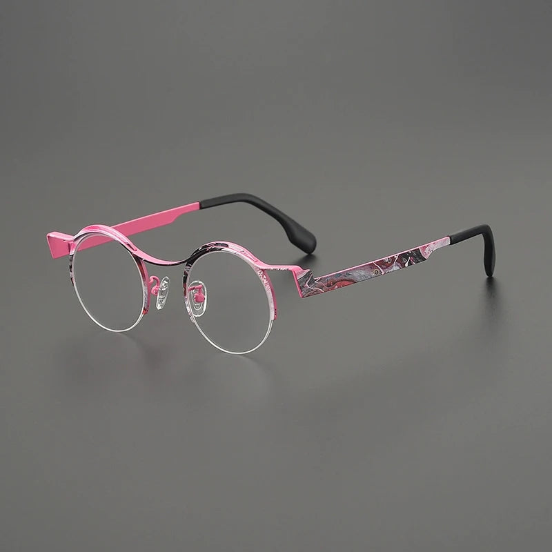Gatenac Women's Semi Rim Brow Line Round Titanium Eyeglasses G85837