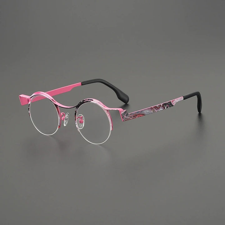 Gatenac Women's Semi Rim Brow Line Round Titanium Eyeglasses G85837