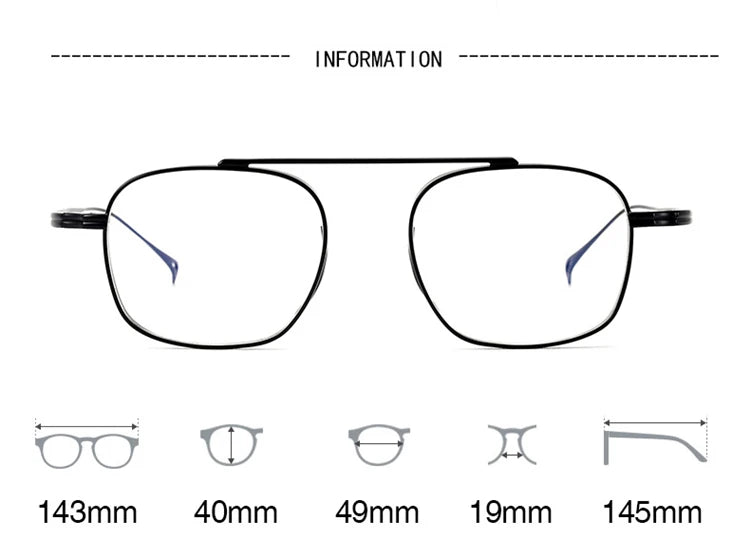 Black Mask Unisex Full Rim Square Double Bridge Titanium Eyeglasses Mk9501 Full Rim Black Mask   