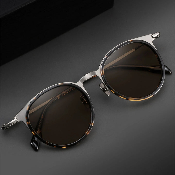 Black Mask Men Full Rim Round Titanium Polarized Sunglasses BM-0056