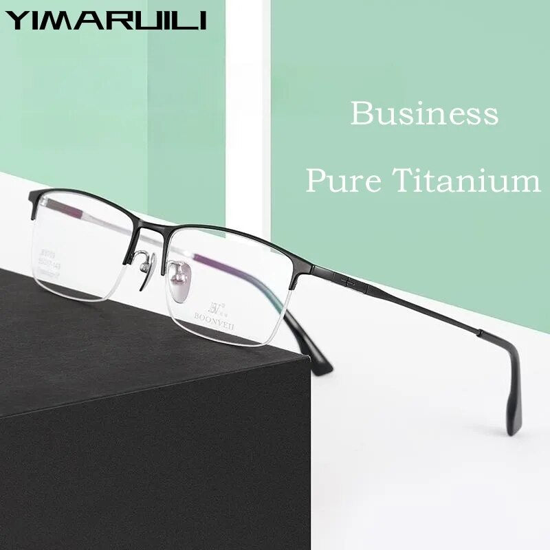 Yimaruili Men's Semi Rim Square Titanium Eyeglasses Bv6009b Semi Rim Yimaruili Eyeglasses   