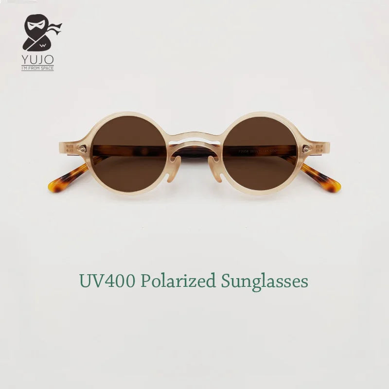 Yujo Men's Full Rim Round Double Bridge Acetate Polarized Sunglasses 2058s Sunglasses Yujo   
