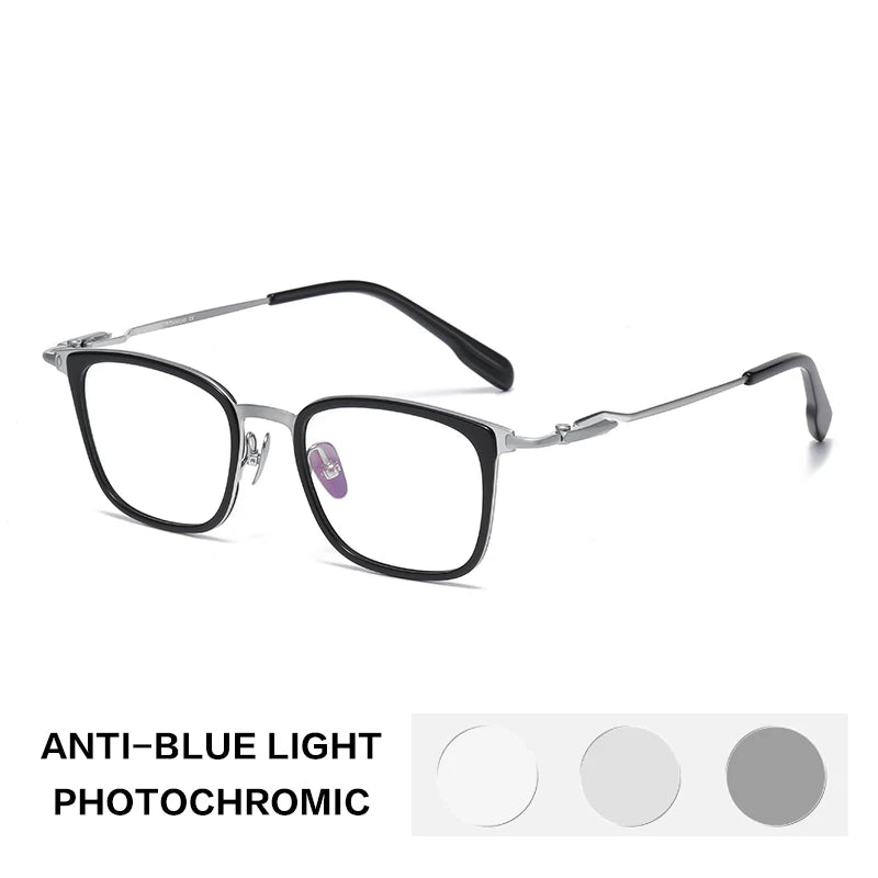 Gatenac Unisex Full Rim Big Square Titanium Acetate Photochromic Reading Glasses 280057