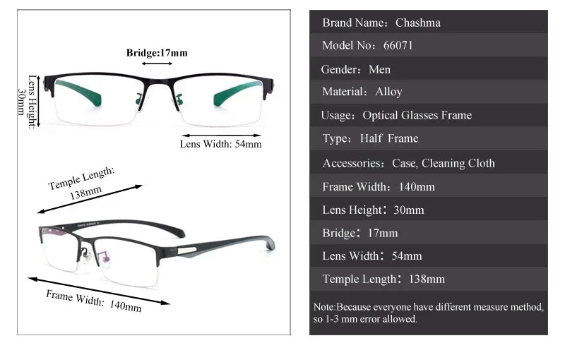 Chashma Men's Semi Full Rim Square Tr 90 Alloy Eyeglasses 66071/85