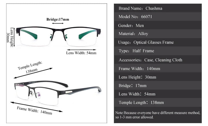 Chashma Men's Semi Full Rim Square Tr 90 Alloy Eyeglasses 66071/85