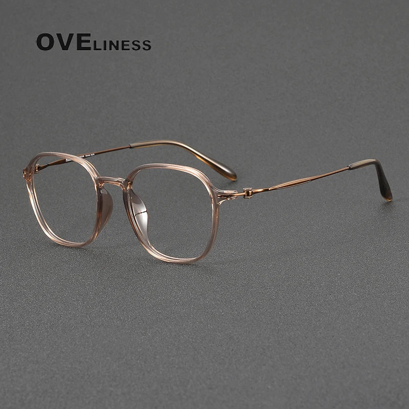 Oveliness Unisex Full Rim Square Oval Acetate Titanium Eyeglasses 8665 Full Rim Oveliness tea coffee  