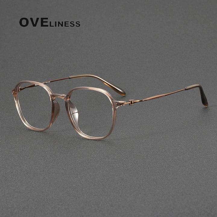 Oveliness Unisex Full Rim Square Oval Acetate Titanium Eyeglasses 8665 Full Rim Oveliness tea coffee  