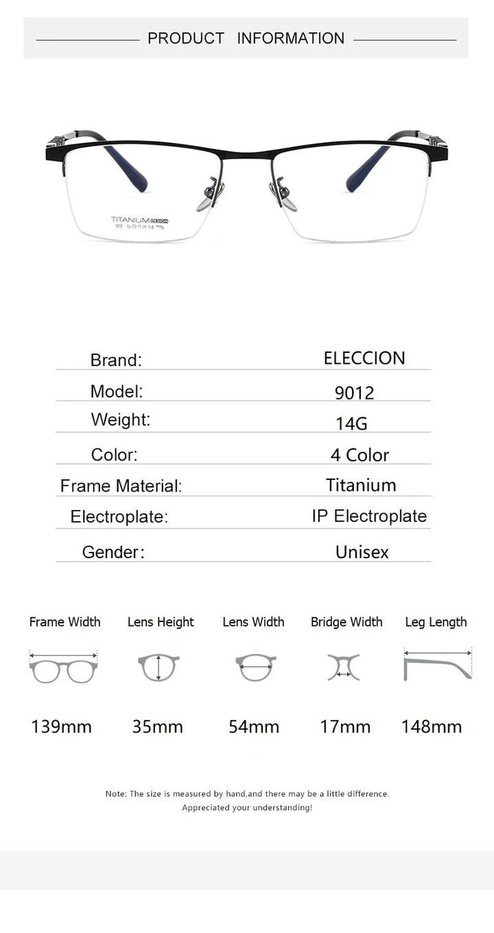 Eleccion Unisex Semi Rim Square Titanium Eyeglasses 158761