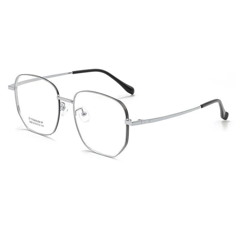 KatKani Unisex Full Rim Large Polygon Alloy Eyeglasses S8819 Full Rim KatKani Eyeglasses Black Silver  