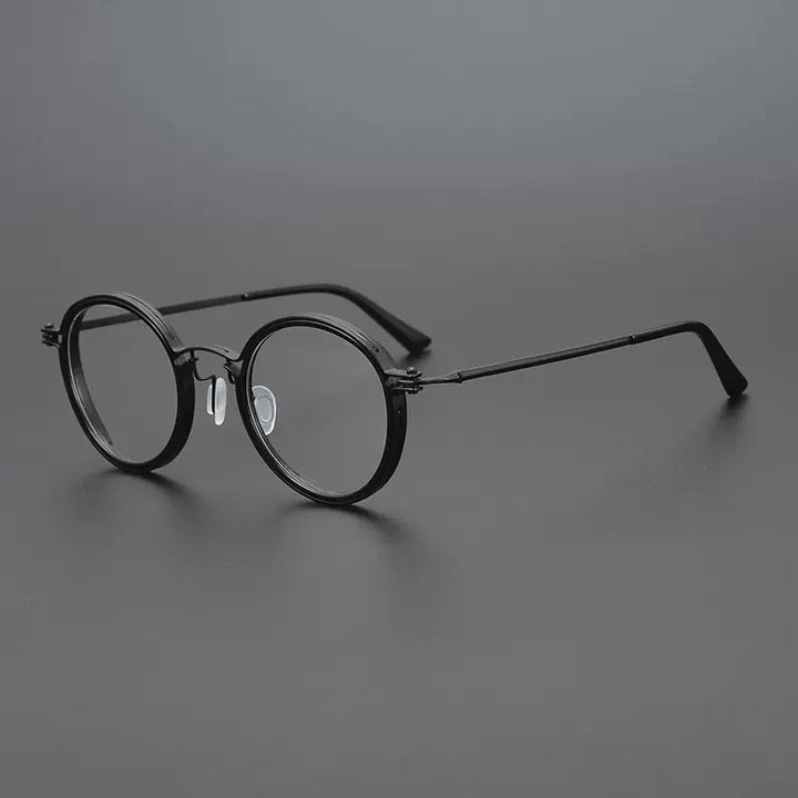 Gatenac Unisex Full Rim Round Acetate Eyeglasses Gxyj1196 Full Rim Gatenac mo-1 Black  