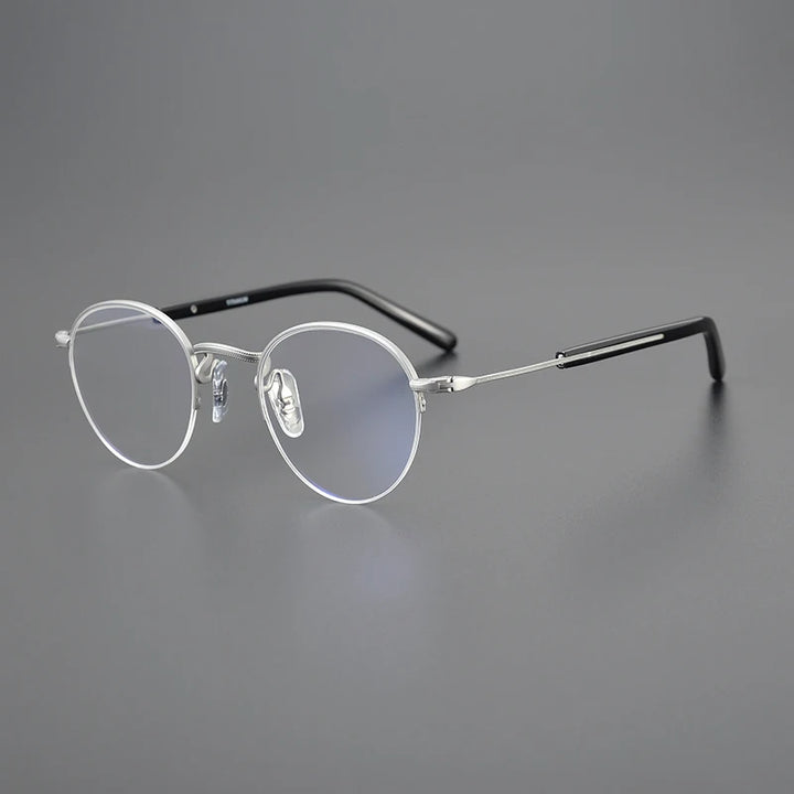 Black Mask Unisex Semi Rim Round Titanium Eyeglasses 110gms Semi Rim Black Mask Silver-Black  