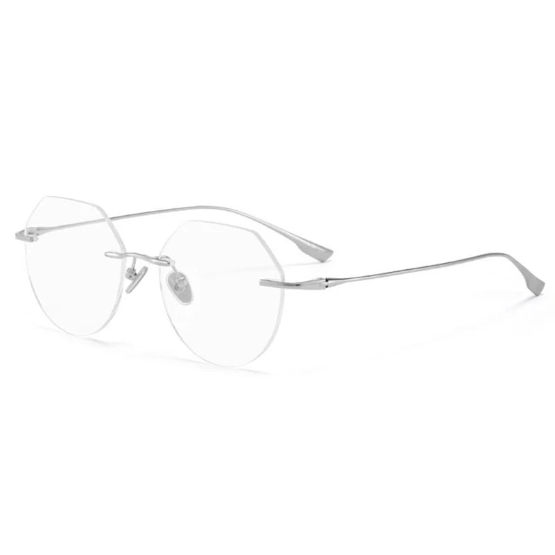 Handoer Men's Rimless Polygon Titanium Eyeglasses 121214 Rimless Handoer Silver  