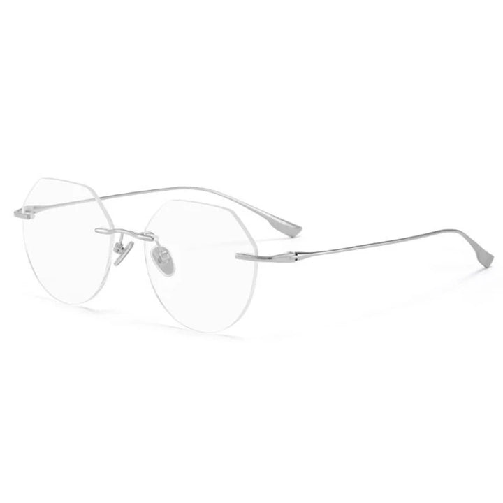 Handoer Men's Rimless Polygon Titanium Eyeglasses 121214 Rimless Handoer Silver  