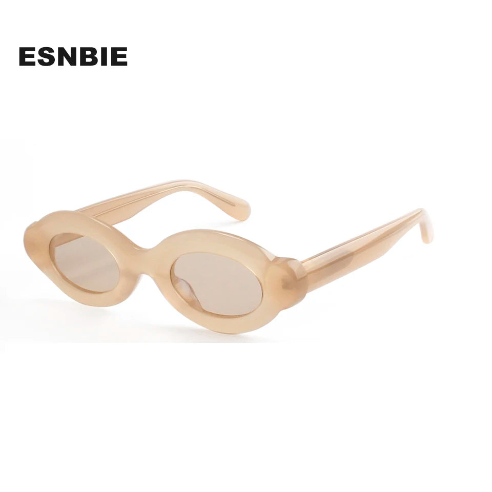 Esnbie Unisex Full Rim Oval Frosted Thick Acetate Sunglasses 240321