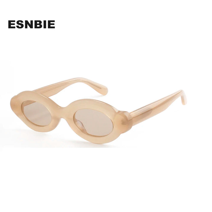 Esnbie Unisex Full Rim Oval Frosted Thick Acetate Sunglasses 240321