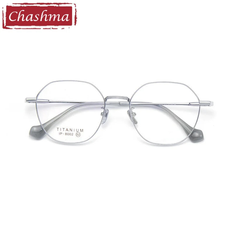 Chashma Ottica Unisex Full Rim Hexagon Titanium Eyeglasses 8002 Full Rim Chashma Ottica Silver  