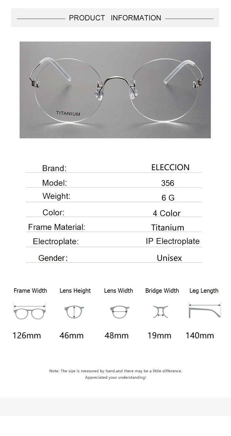 Eleccion Women's Rimless Round Screwless Titanium Eyeglasses 44356 Rimless Eleccion