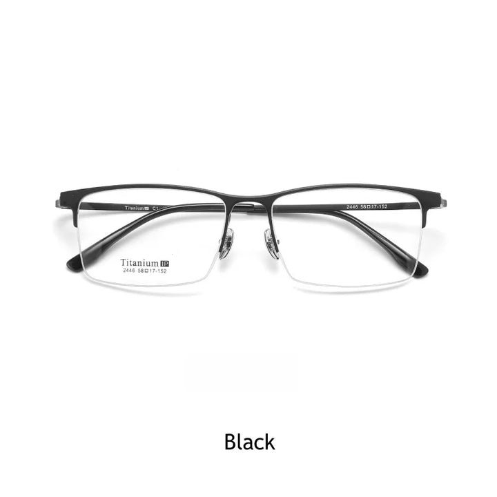 KatKani Men's Semi Rim Rectangular Titanium Eyeglasses 2246 Semi Rim KatKani Eyeglasses black  